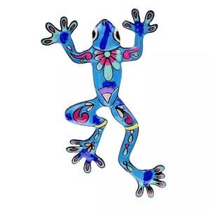 💎246💎 Fun Vibrant Colorful Blue Hand Painted Frog Brooch Pin Pendant